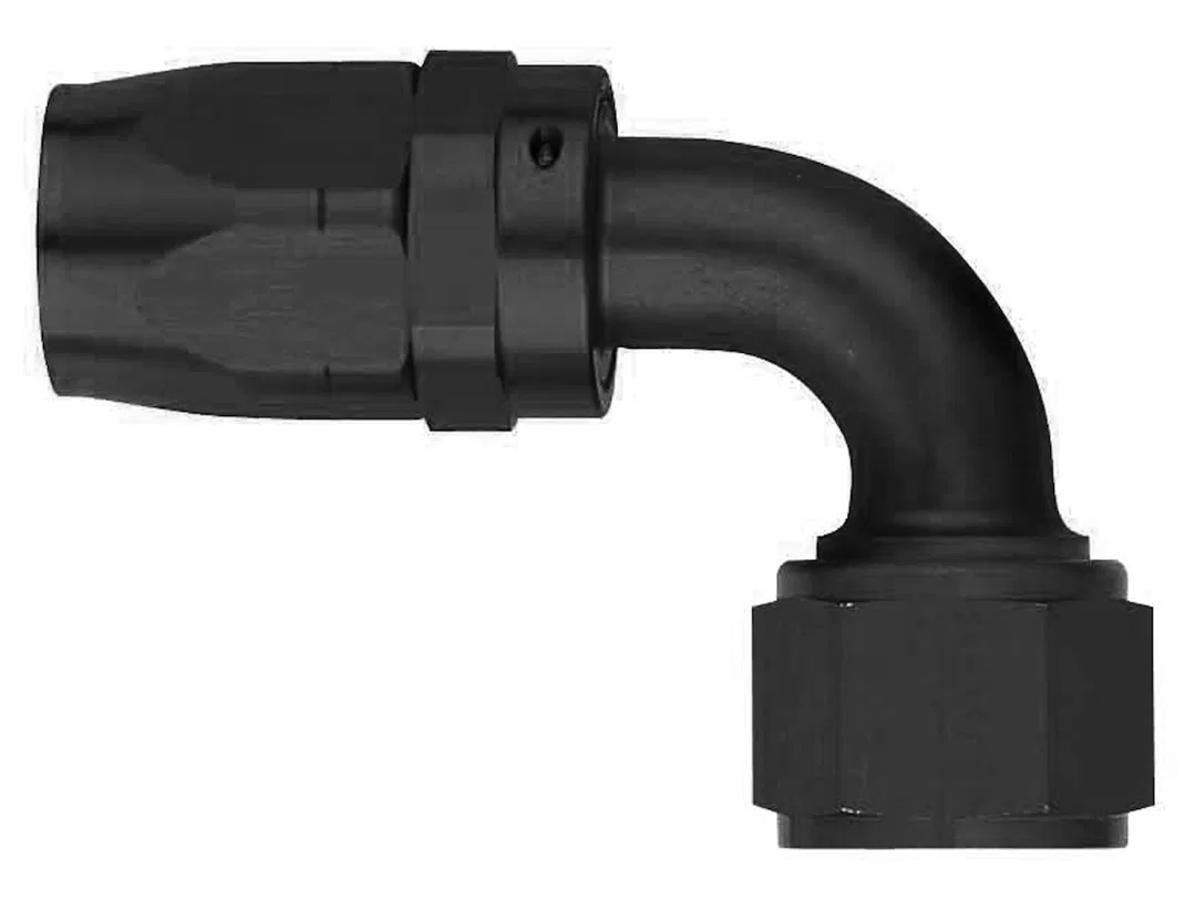 FCM4033 – AEROQUIP Hose End Fitting, -8 AN Hose 90 Degree Elbow Anodized Red/Blue Aluminum